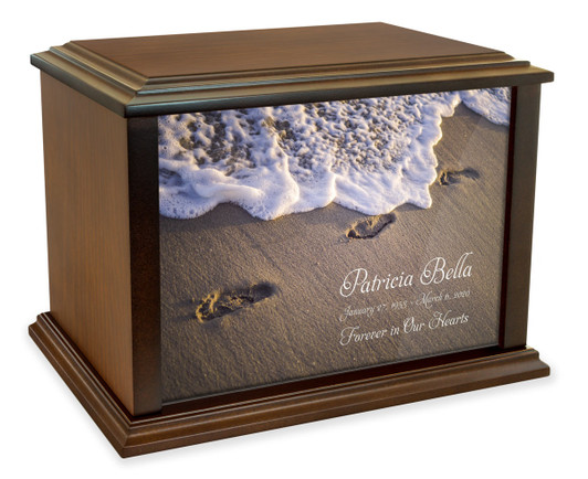 Footprints in the Sand Eternal Reflections Wood Cremation Urn