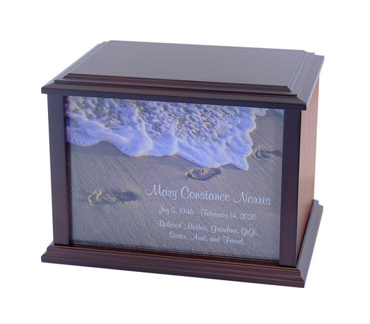 Footprints in the Sand Eternal Reflections Wood Cremation Urn