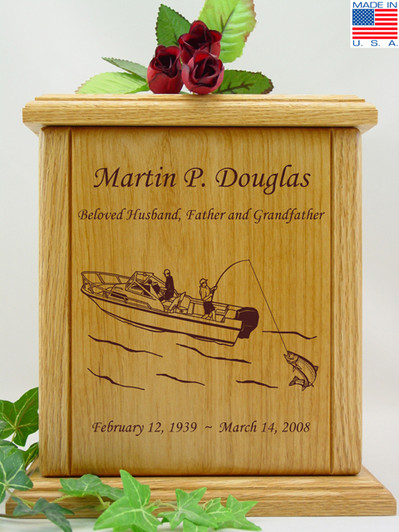 Freshwater Boat Fishermen Wood Cremation Urn