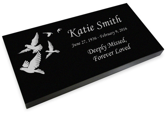 Going Home Doves Grave Marker Black Granite Laser-Engraved Memorial Headstone