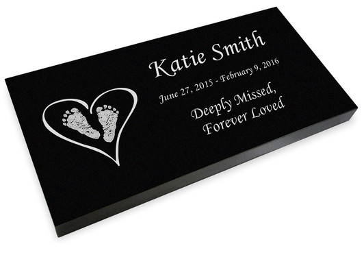 Heart with Feet Grave Marker Black Granite Laser-Engraved Infant-Child Memorial Headstone