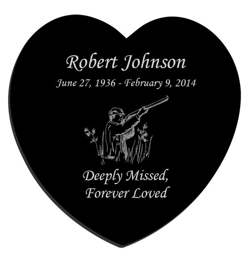 Hunter Laser-Engraved Heart Plaque Black Granite Memorial