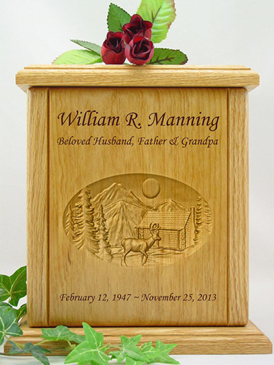 Hunting Camp Relief Carved Engraved Wood Cremation Urn - 2