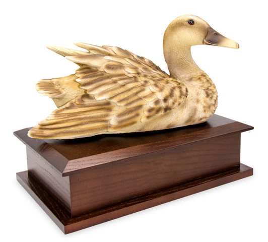 Hunting Dog Wood Pet Urn with Female Duck Decoy Figurine - 2 Sizes