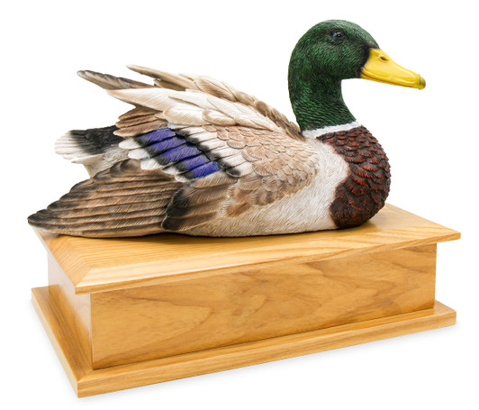 Hunting Dog Wood Pet Urn with Male Duck Decoy Figurine - 2 Sizes