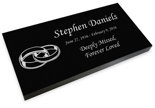 Joined Rings Grave Marker Black Granite Laser-Engraved Memorial Headstone