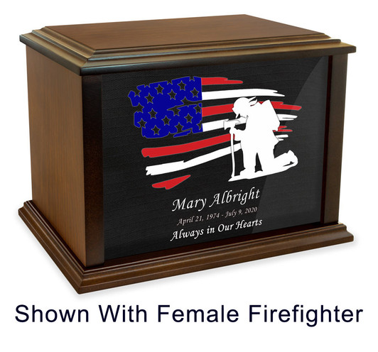 Kneeling Firefighter Eternal Reflections Wood Cremation Urn
