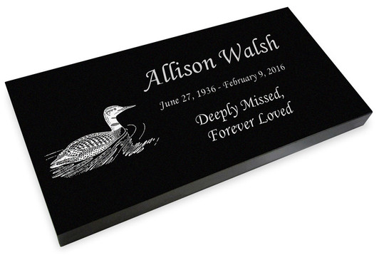 Loon Grave Marker Black Granite Laser-Engraved Memorial Headstone