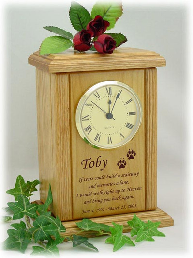 Mantel Clock With Poem And Paw Prints Engraved Wood Pet Cremation Urn