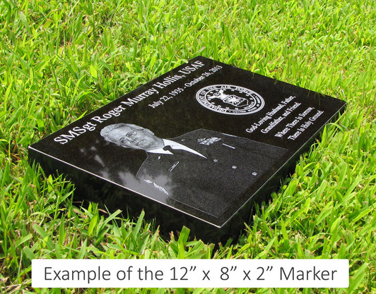 Military Photo Grave Marker Black Granite Laser-Engraved Memorial Headstone