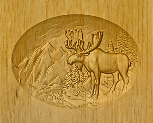 Moose & Mountains Relief Carved Engraved Wood Cremation Urn