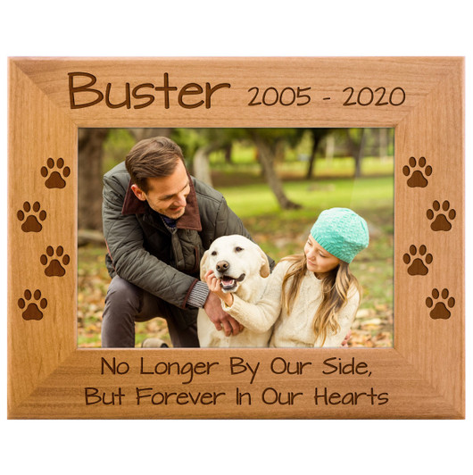 Personalized Pet Memorial Red Alder Picture Frame - No Longer by Our Side, But Forever in Our Hearts - Sympathy Dog or Cat Gift - 5 Sizes
