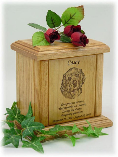 Pet Photo Portrait With Poem Engraved Wood Cremation Urn