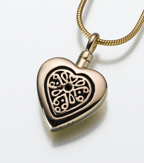 14kt Gold Heart with Antique Insert Cremation Jewelry