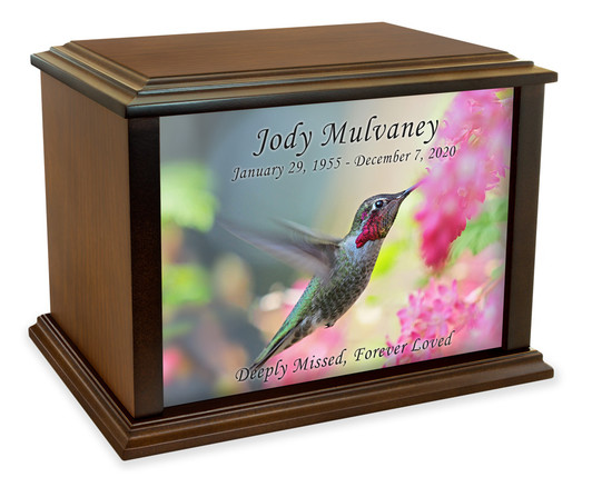 Ruby Throated Hummingbird Eternal Reflections Wood Cremation Urn