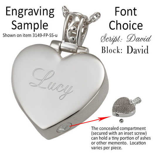 3D Duo Fingerprint Ampersand Heart Stainless Steel Memorial Cremation Pendant Necklace