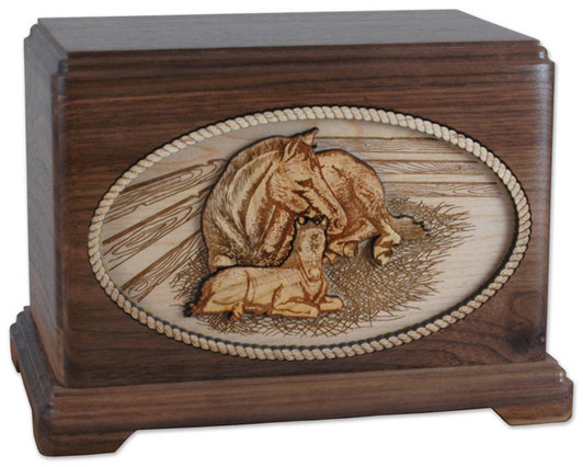 A Mothers Love with 3D Inlay Oak Wood Urn