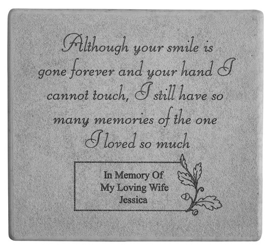 Although Your Smile Is Gone Fused Glass Square Memorial Garden Stone