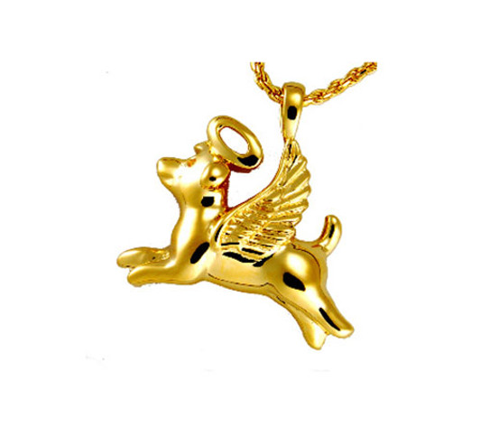 Angel Dog Cremation Jewelry in Solid 14k Yellow Gold or White Gold
