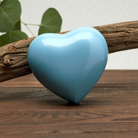 Arielle Pearl Blue Heart Brass Keepsake Cremation Urn - Engravable