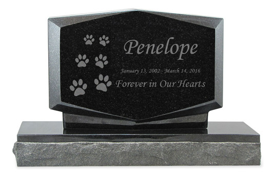 Ascending Cat Prints Pet Upright Grave Marker Black Granite Laser-Engraved Memorial Headstone