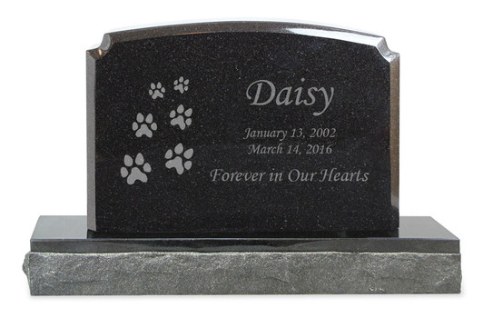 Ascending Dog Prints Pet Upright Grave Marker Black Granite Laser-Engraved Memorial Headstone Design 4