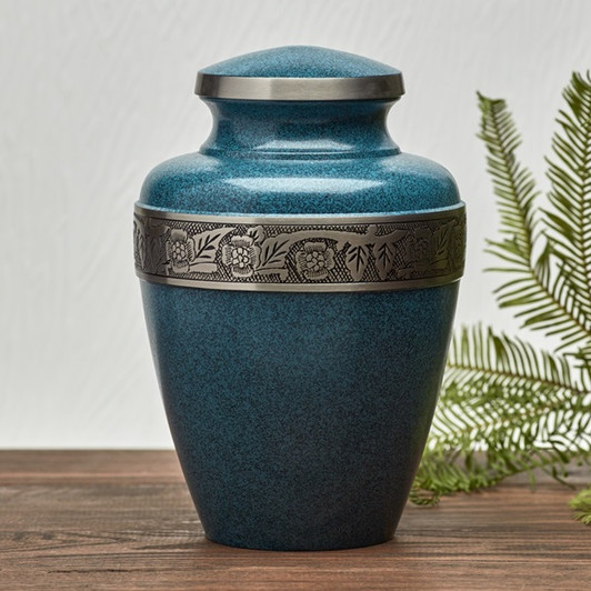 Avalon Evening Blue Brass Cremation Urn - Engravable