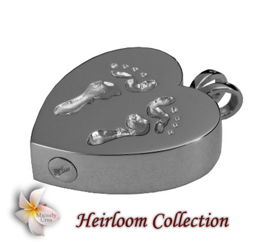 Baby Feet Heart Cremation Jewelry in Sterling Silver
