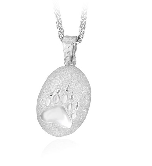 Bear Paw Fossil Sterling Silver Cremation Jewelry Pendant Necklace