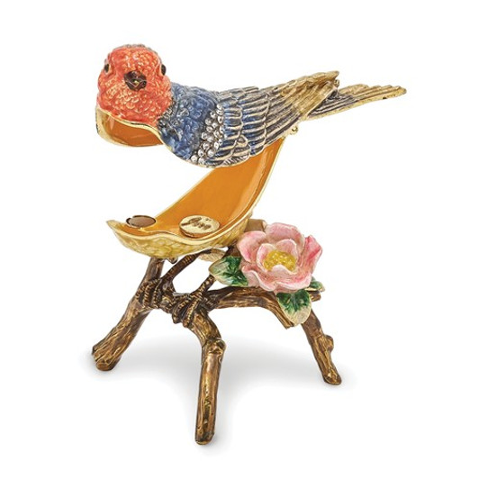 Bejeweled Colorful Lady Bluebird Johnson And Flower Keepsake Box