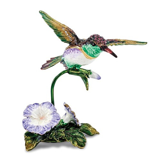 Bejeweled Flying Hummingbird And Flower Keepsake Box