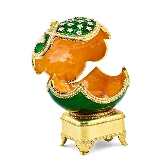 Bejeweled Green Grandeur With Simulated Pearl Musical Egg Keepsake Box