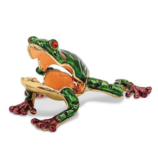 Bejeweled Green Pond Frog Keepsake Box