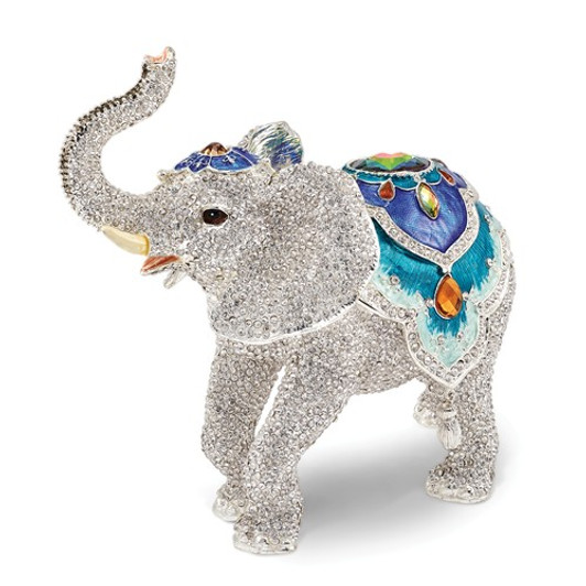 Bejeweled Large Bakul White Full Crystal Elephant Keepsake Box