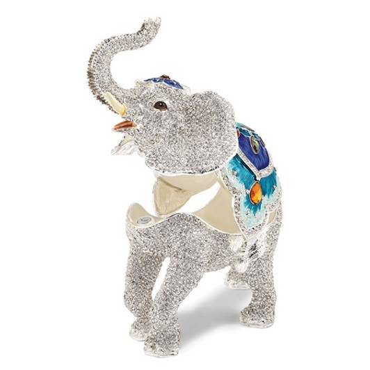 Bejeweled Large Bakul White Full Crystal Elephant Keepsake Box