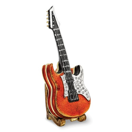 Bejeweled Red Guitar With Stand Keepsake Box