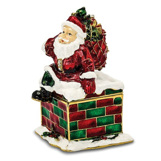 Bejeweled Santa In Chimney Keepsake Box