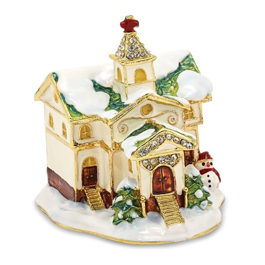 Bejeweled Winter Church Keepsake Box