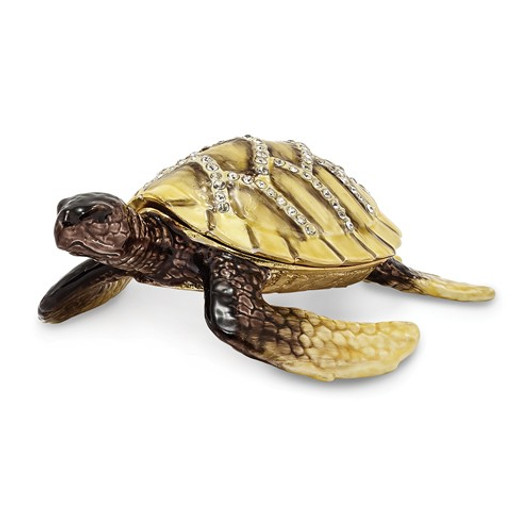 Bejeweled Yellow Sun Sea Turtle With Heart Pattern Shell Keepsake Box