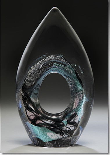 Black Perennial Flame Cremains Encased in Glass Keepsake Cremation Urn - Large