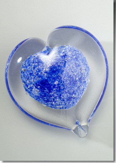 Large Blue Boundless Heart Cremains Encased in Glass Keepsake Cremation Urn