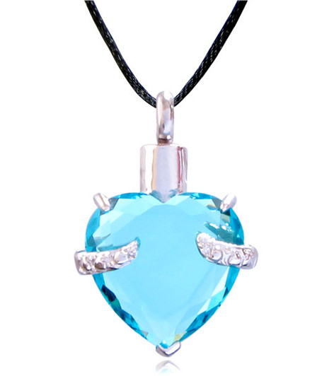 Blue Cradled Heart Stainless Steel Cremation Jewelry Pendant Necklace