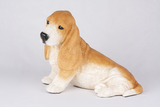 Brown White Basset Hound Hollow Figurine Dog Urn - 2715