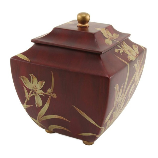 Burgundy Hand Painted Orchid Cremation Urn