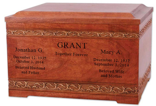 Carved Borders Cherry Wood Companion Cremation Urn