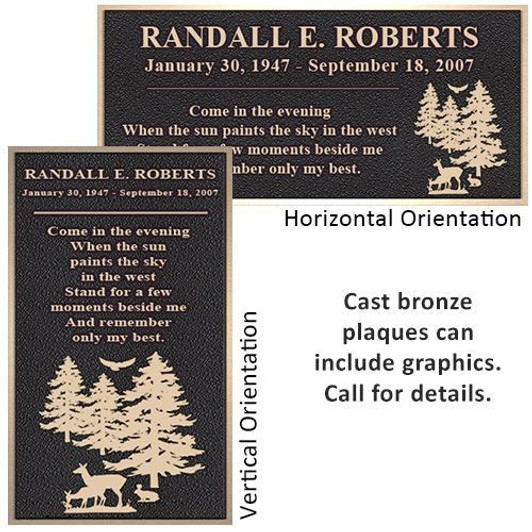 Cast Bronze Plaque - 10" W x 8" H - Horizontal or Vertical Orientation