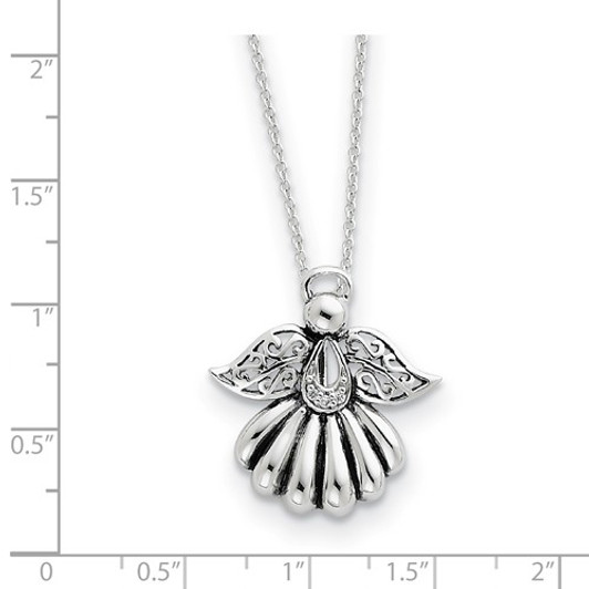 Angel of Remembrance Antiqued Sterling Silver CZ Memorial Jewelry Pendant