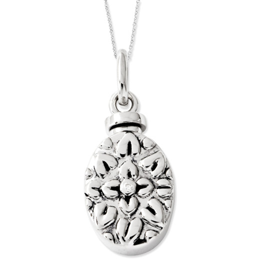 Antiqued Flower Sterling Silver CZ Cremation Jewelry Necklace