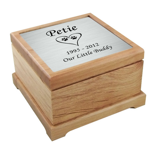 Small Cat Paw Prints in Heart Laser Engraved Nameplate Red Alder Wood Pet Cremation Urn