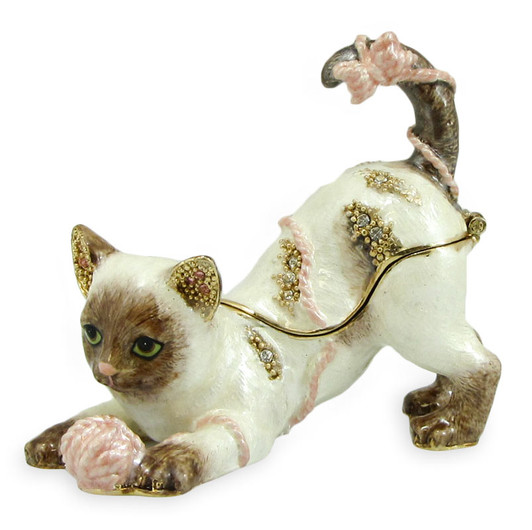 Cat Playing with Yarn Jeweled Keepsake Cremation Urn